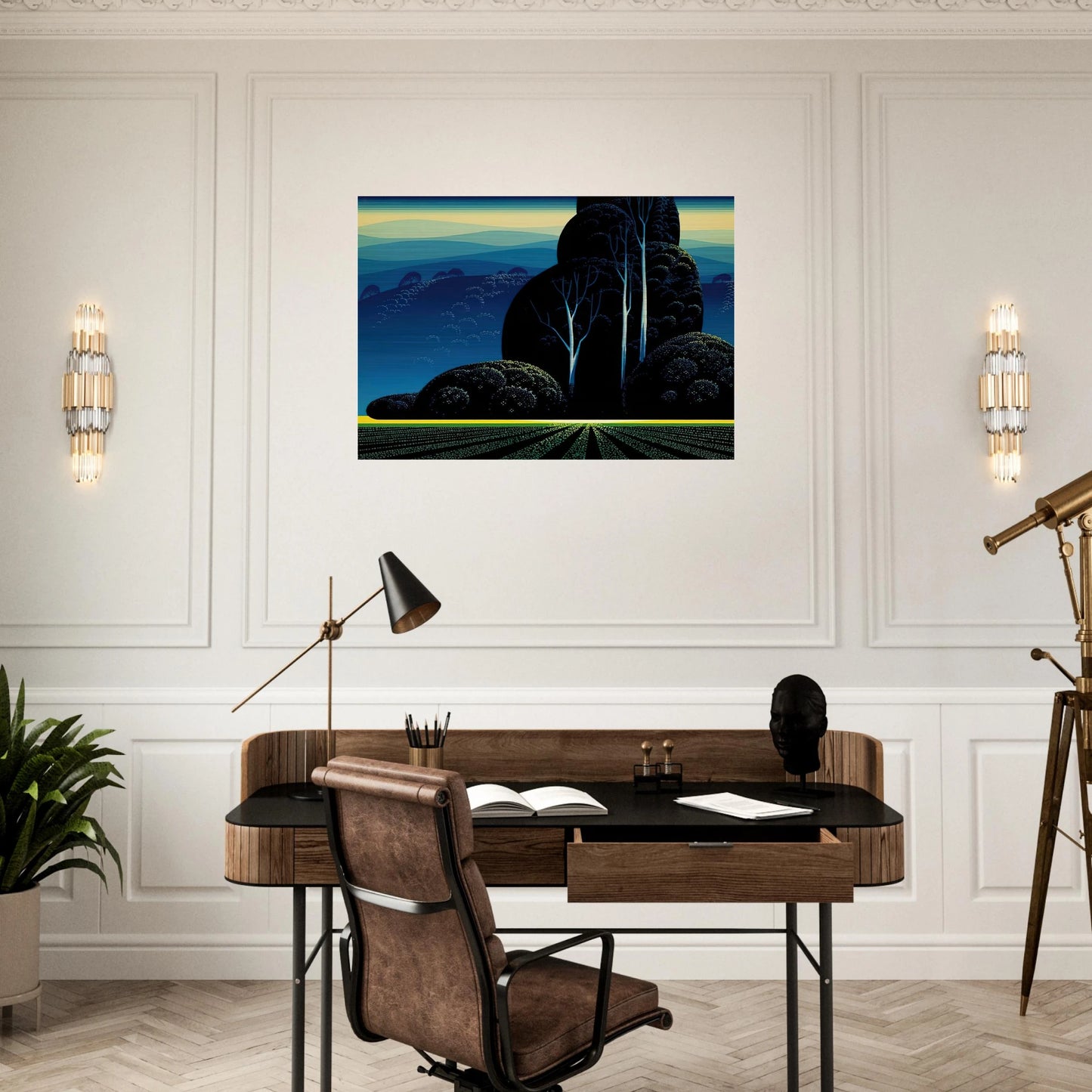 Even Tide - Eyvind Earle Brushed Aluminum Print - 70x100 cm / 28x40 inches | Eyvind Earle Aluminum Print | Eyvind Earle Prints