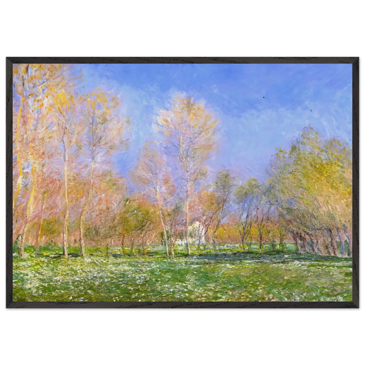 Springtime in Giverny - claude monet 70x100 cm / 28x40 inches Framed Art Print – Black Wooden Frame