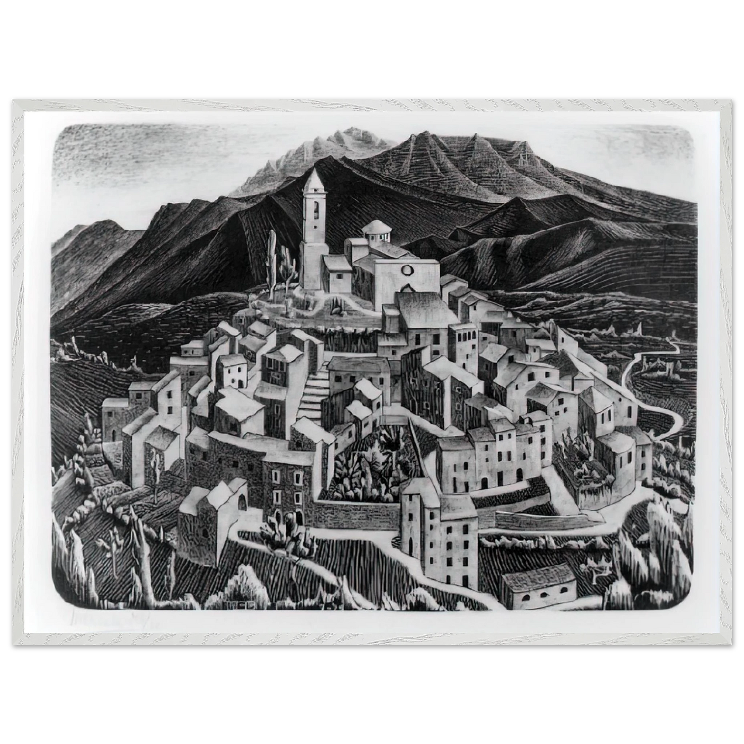MC Escher - ESCHER (11) Wall Art - 30x40 cm / 12x16 inches - Premium Wooden Framed Poster With Fine Art Paper - White frame