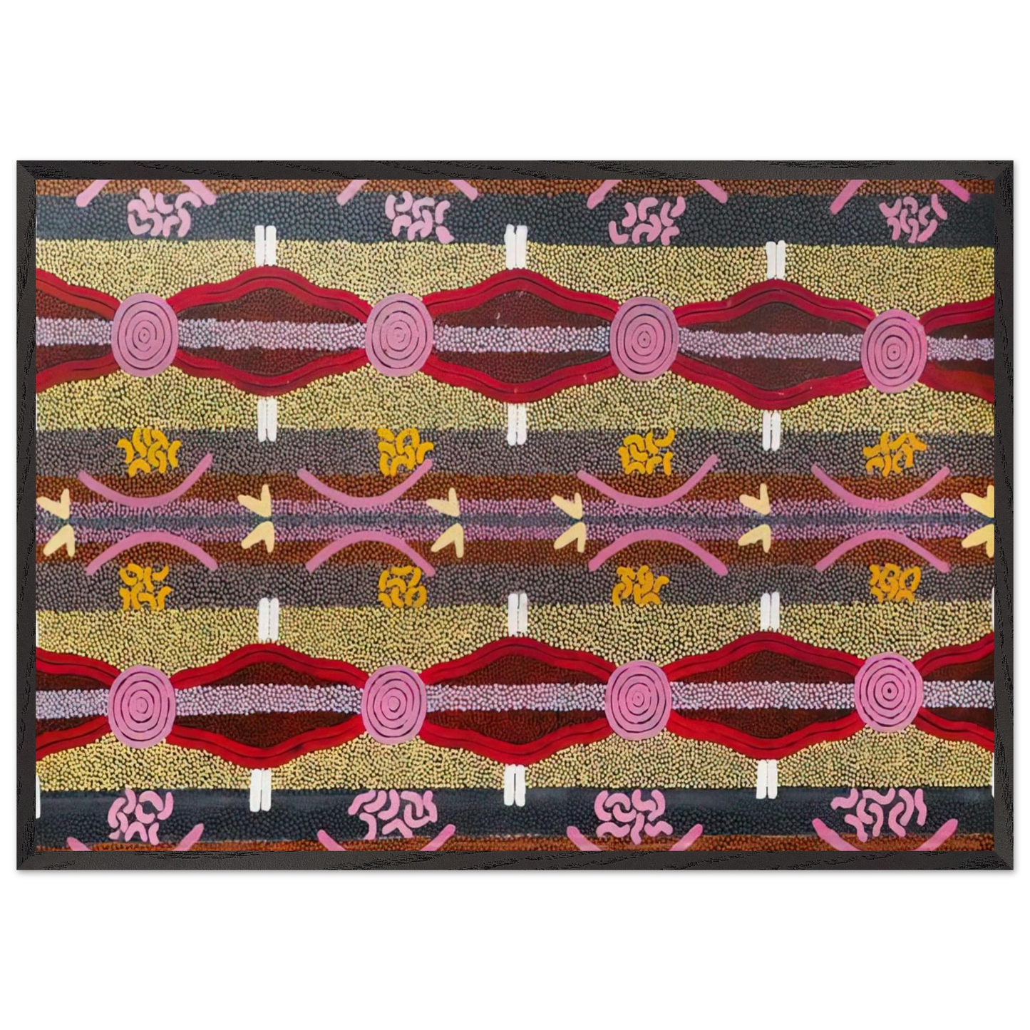 Rock Wallaby  Lightning Dreaming Mount Wedge - 1995 - Clifford Possum Tjapaltjarri 70x100 cm / 28x40 inches Framed Art Print – Black Wooden Frame