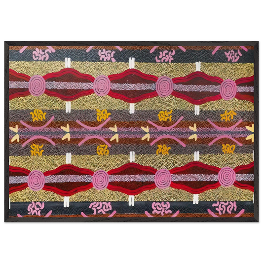 Rock Wallaby  Lightning Dreaming Mount Wedge - 1995 - Clifford Possum Tjapaltjarri 70x100 cm / 28x40 inches Framed Art Print – Black Wooden Frame