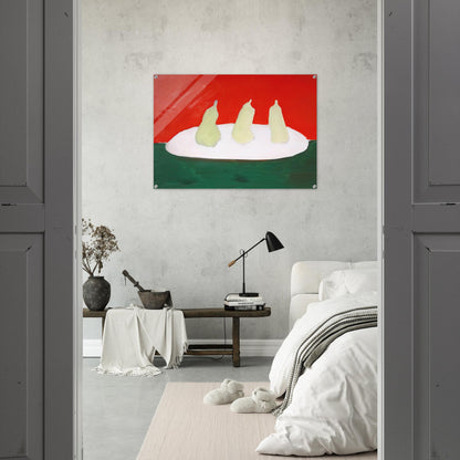 Nature morte, poires, fond vert et orange - Art Informel - Nicolas de Stael Acrylic Print - 70x100 cm / 28x40″ inches