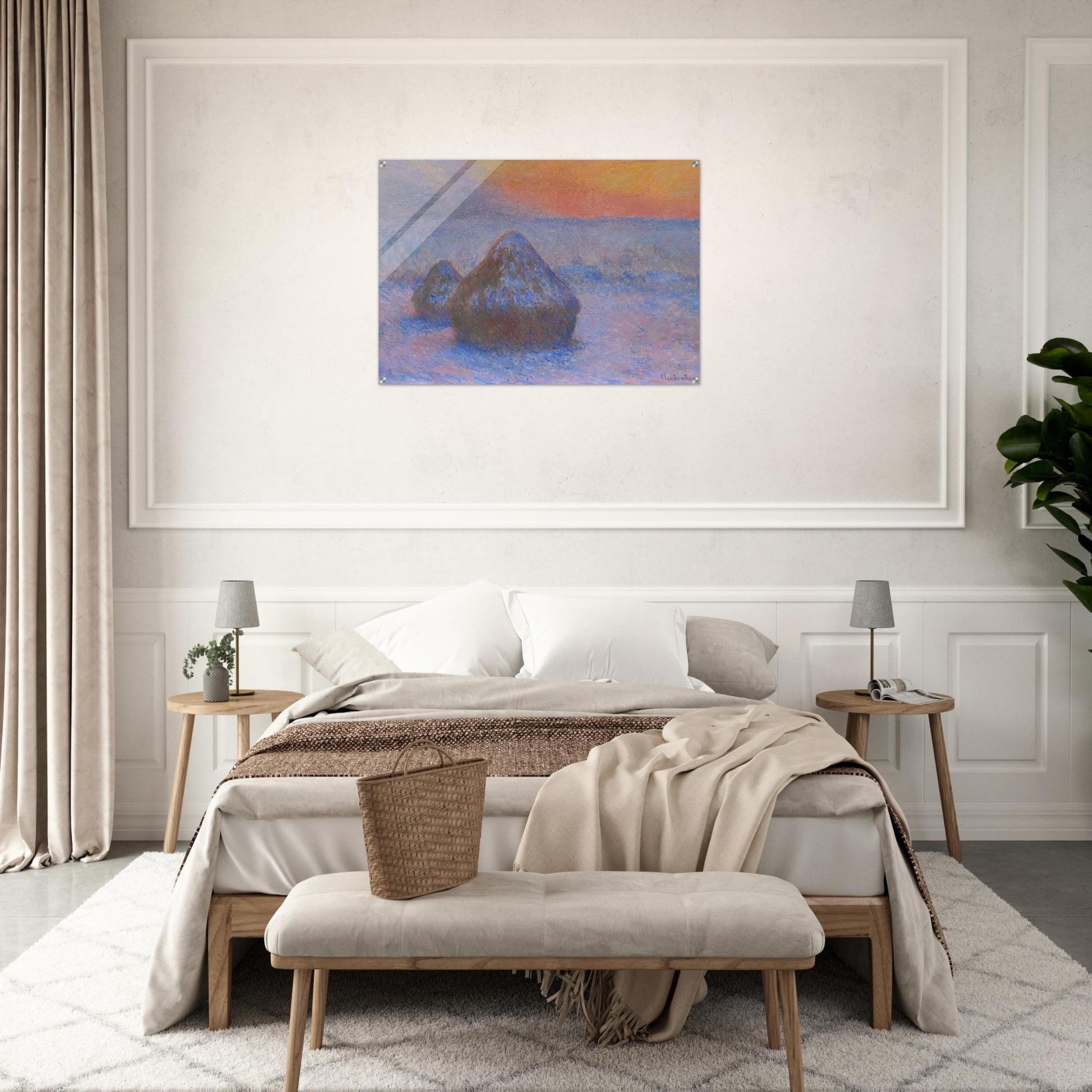 Stacks of Wheat Sunset, Snow Effect - claude monet Acrylic Print - 70x100 cm / 28x40″ inches