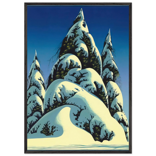 New Fallen Snow - Eyvind Earle 70x100 cm / 28x40 inches Framed Art Print – Black Wooden Frame