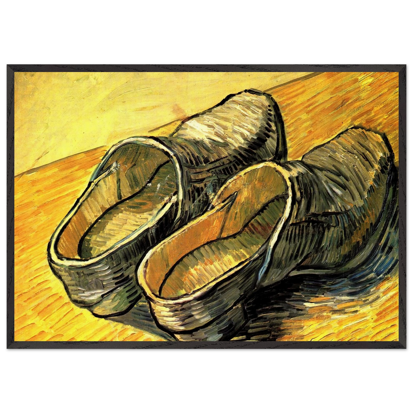 A Pair of Leather Clogs - Vincent van Gogh 70x100 cm / 28x40 inches Framed Art Print – Black Wooden Frame