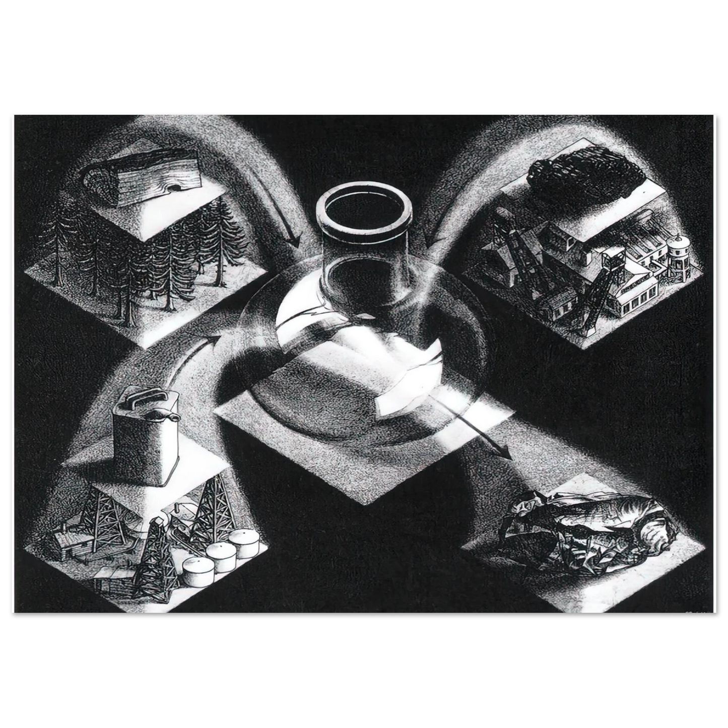 MC Escher - SYNTHESIS Wall Art - 21x29.7 cm / 8x12" - Premium Wooden Framed Poster With Fine Art Paper-canvas - White frame
