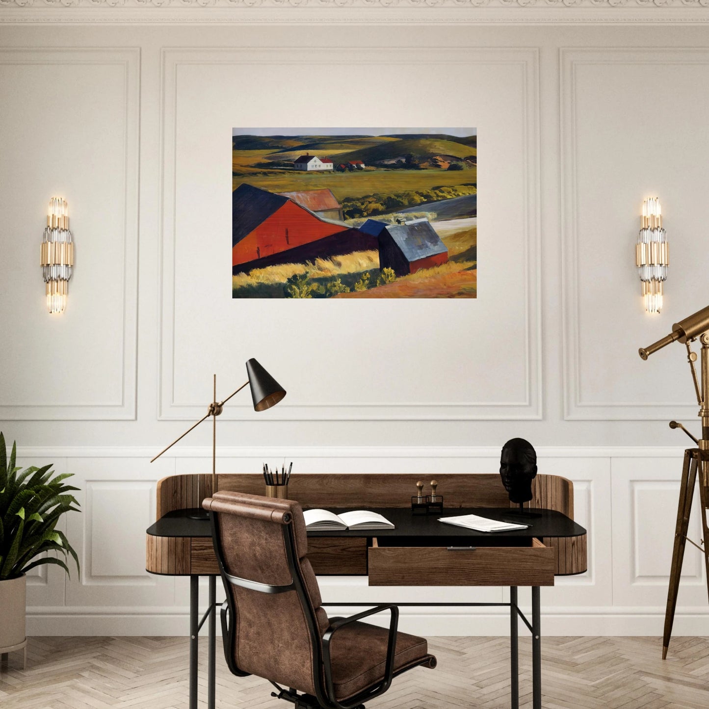 Cobbs Barns and Distant Houses - Edward Hopper Brushed Aluminum Print - 70x100 cm / 28x40 inches | Edward Hopper Aluminum Print | Edward Hopper Prints
