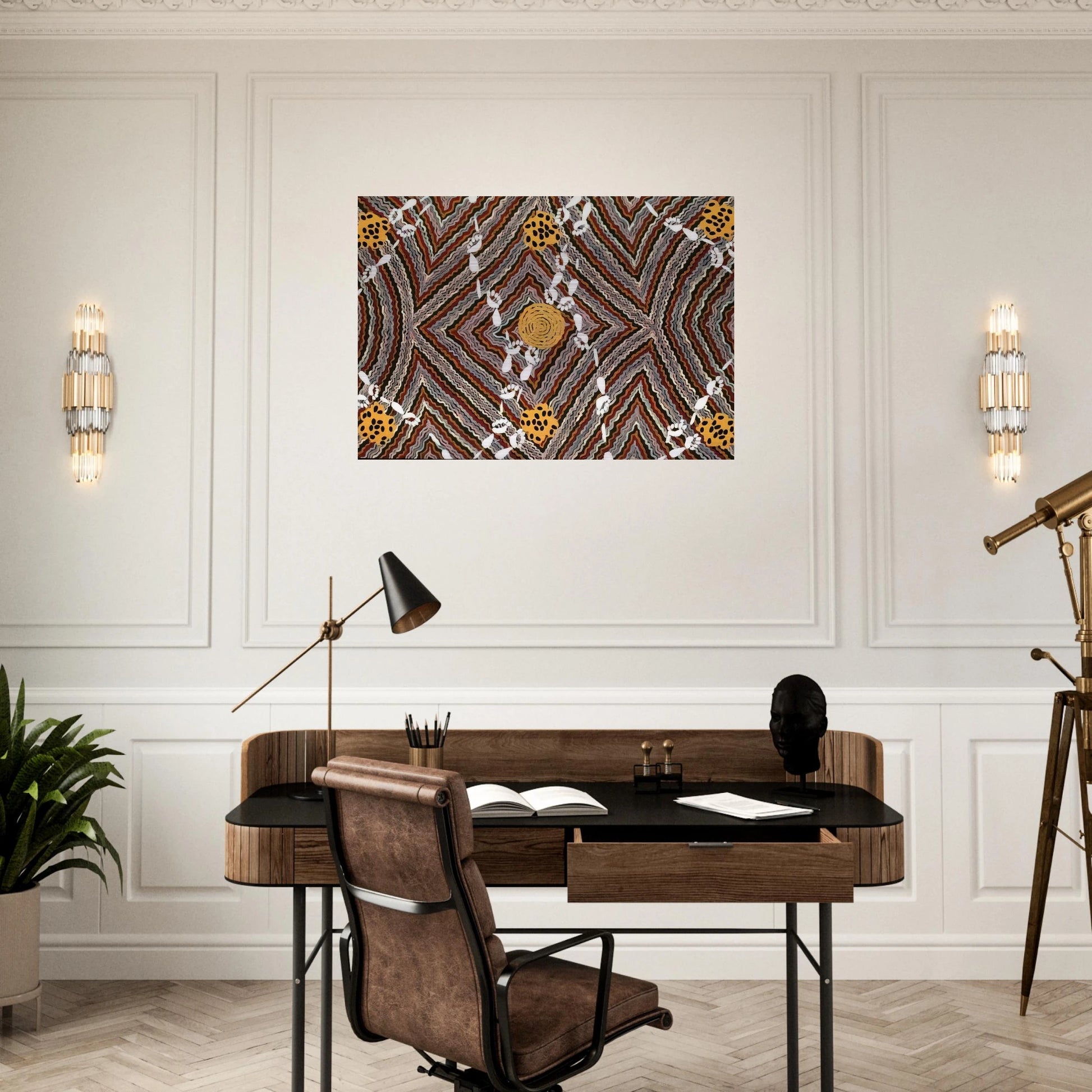 Salt Lake at Napperby - Native Art - Clifford Possum Tjapaltjarri Brushed Aluminum Print - 70x100 cm / 28x40 inches | Clifford Possum Tjapaltjarri Aluminum Print | Clifford Possum Tjapaltjarri Prints