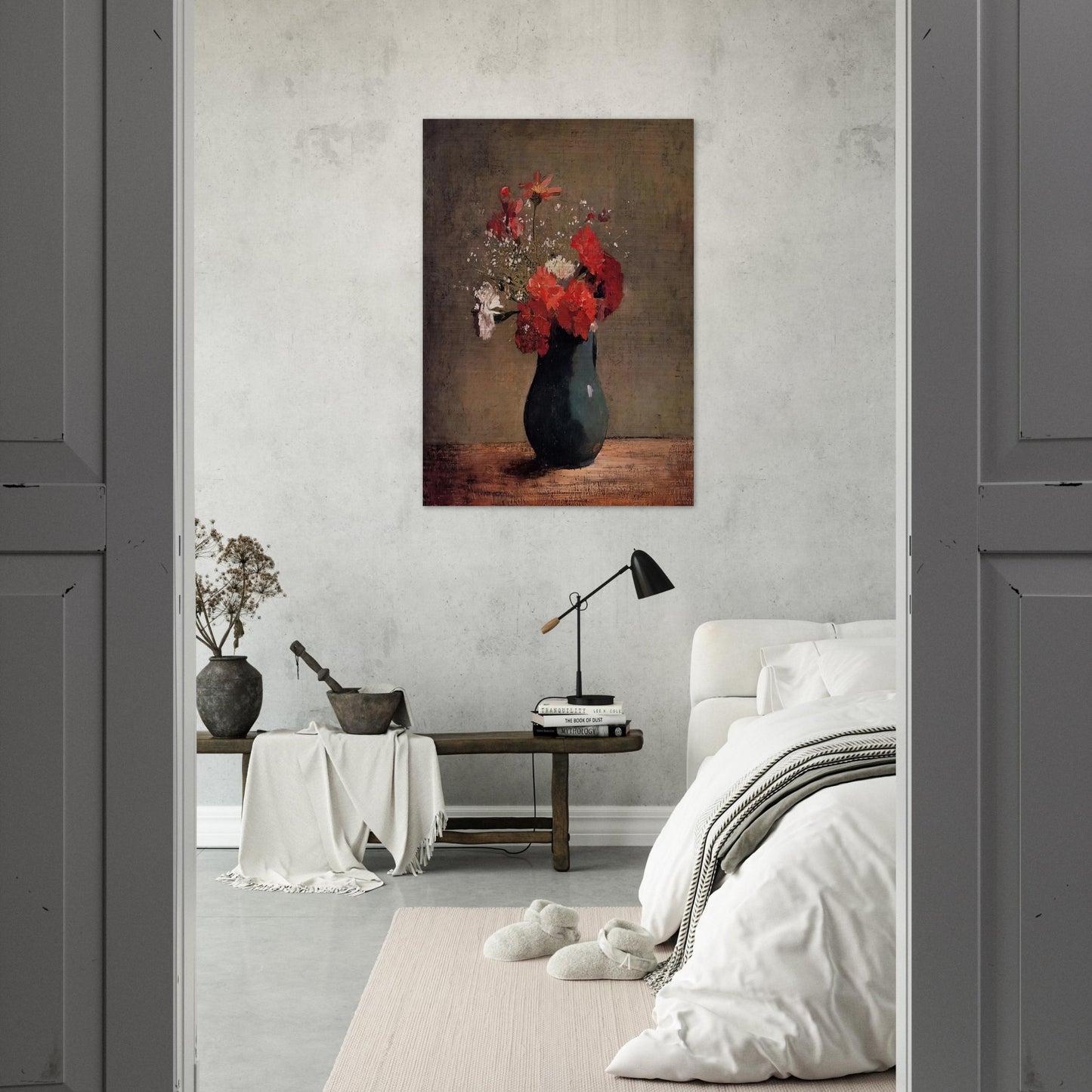 CARNATIONS AND BABY S BREATH IN A GREEN PITCHER - Odilon Redon Brushed Aluminum Print - 70x100 cm / 28x40 inches | Odilon Redon Aluminum Print | Odilon Redon Prints