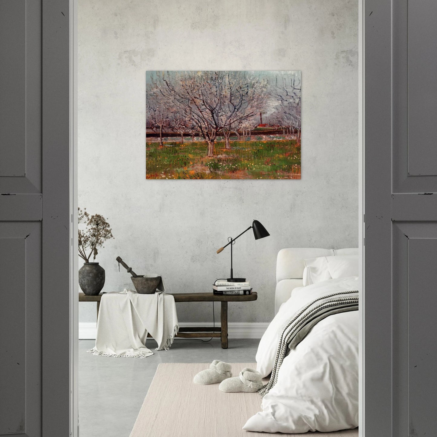 Orchard in Blossom Plum Trees - Vincent van Gogh Brushed Aluminum Print - 70x100 cm / 28x40 inches | Vincent van Gogh Aluminum Print | Vincent van Gogh Prints