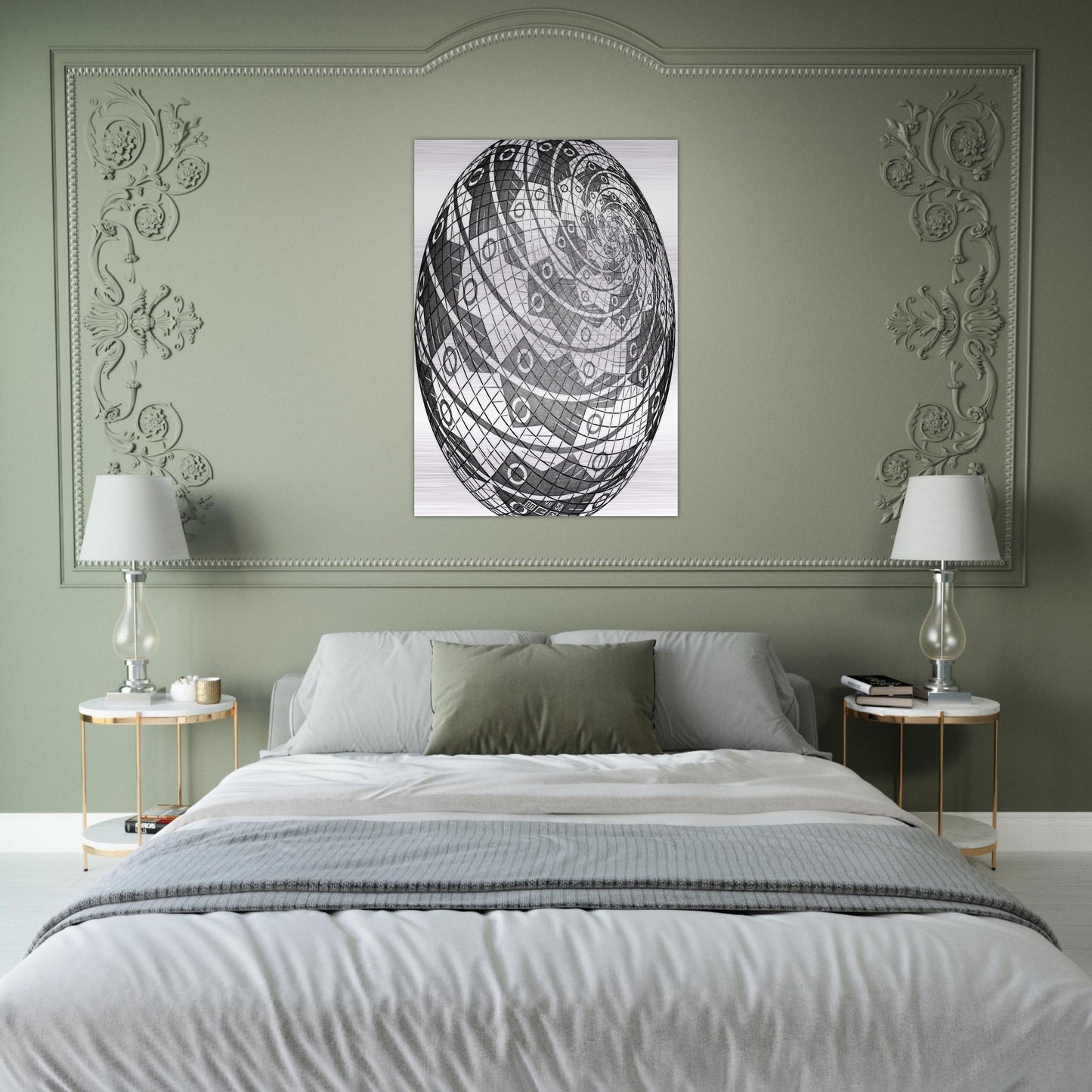 SPHERE SURFACE WITH FISHES - MC Escher Brushed Aluminum Print - 70x100 cm / 28x40 inches | MC Escher Aluminum Print | MC Escher Prints