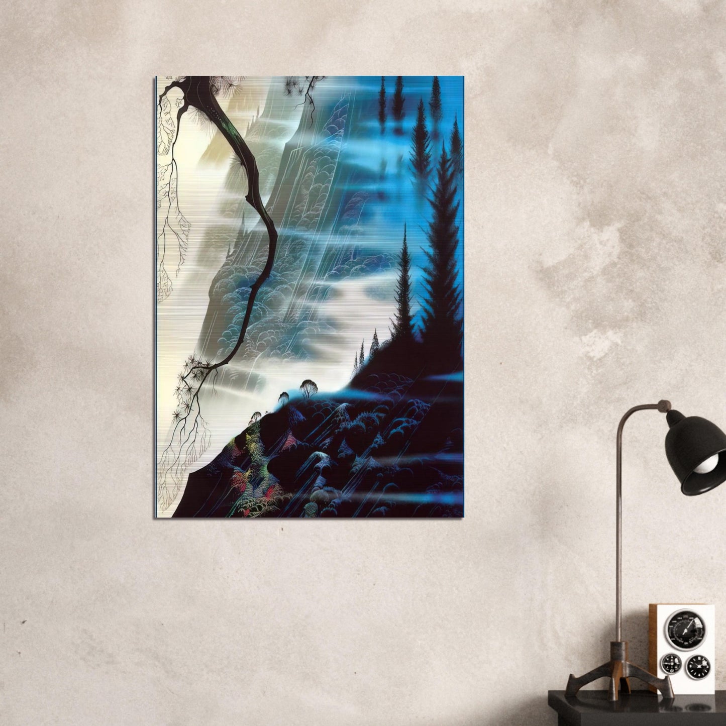 Sea Cliffs and Redwoods - Eyvind Earle Brushed Aluminum Print - 70x100 cm / 28x40 inches | Eyvind Earle Aluminum Print | Eyvind Earle Prints