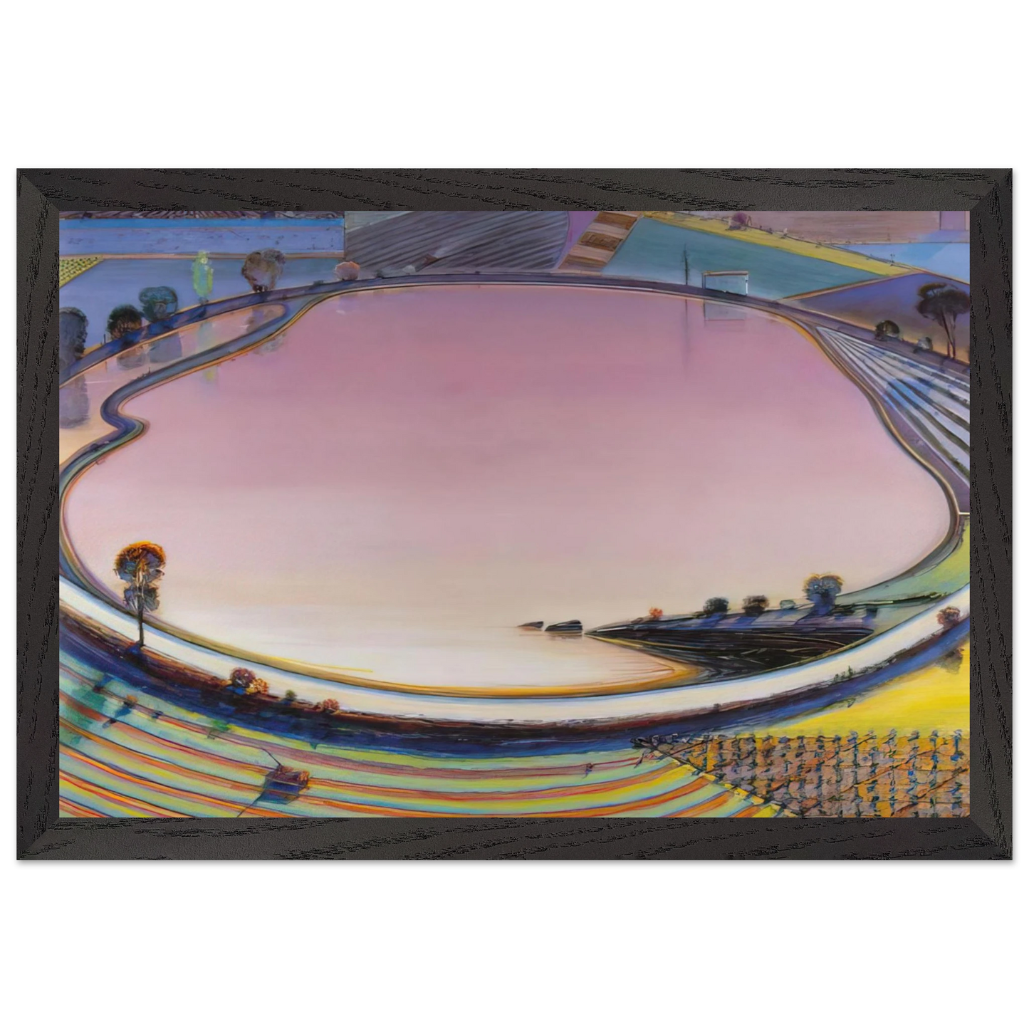Wayne Thiebaud - Reservoir - 1999 Wall Art - 21x29.7 cm / 8x12" - Premium Wooden Framed Poster With Fine Art Paper-canvas - White frame