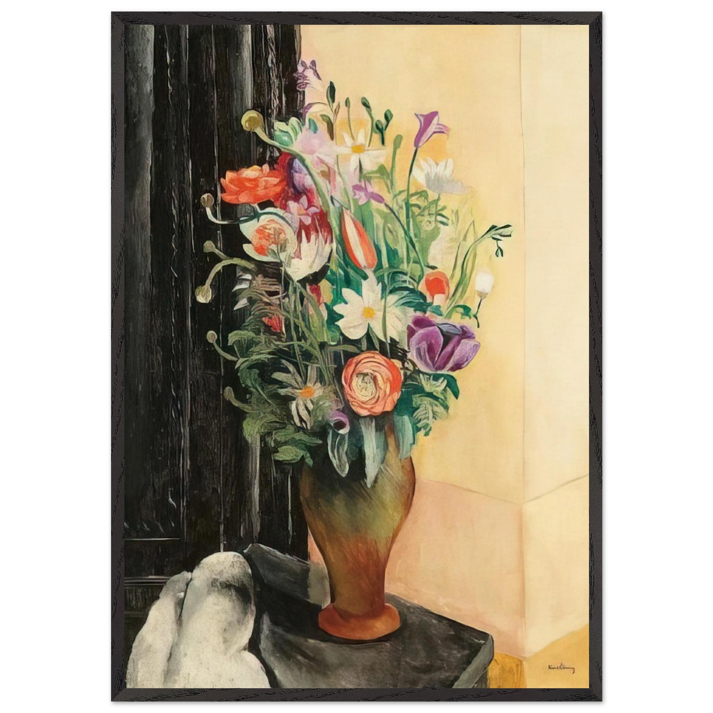 FLOWERS 1919 N2 - Moise Kisling 70x100 cm / 28x40 inches Framed Art Print – Black Wooden Frame