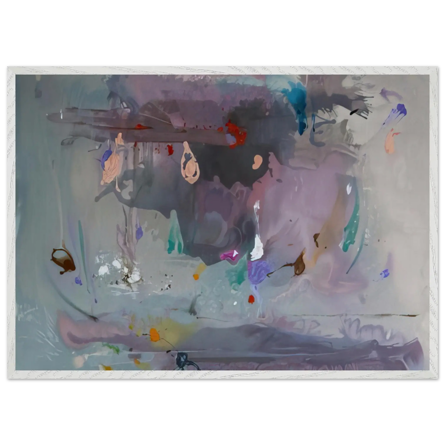 Helen Frankenthaler - Grey Fireworks - 2000 Wall art - 40x50 cm / 16x20 Inches - Premium Wooden Framed Poster With Fine Art Paper - White frame