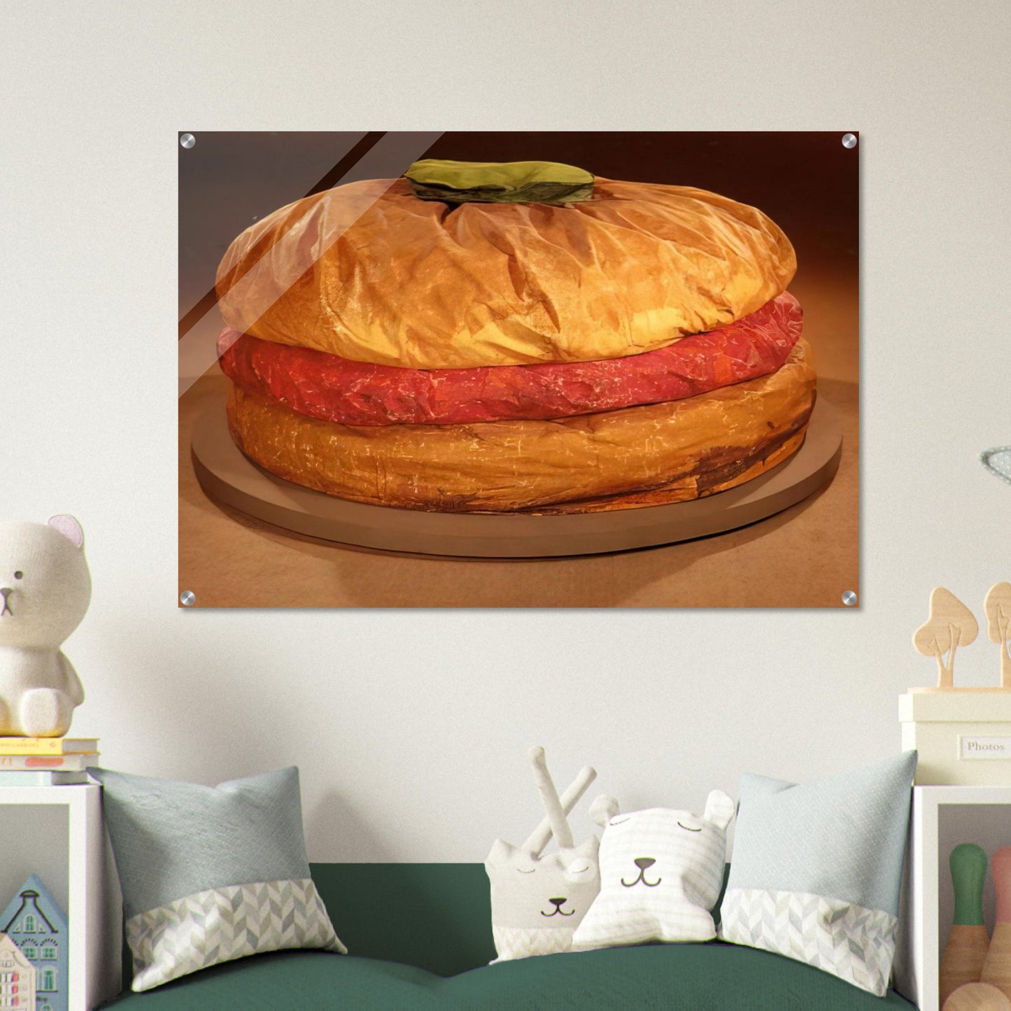 FLOOR BURGER GIANT HAMBURGER 1962 - Claes Oldenburg Acrylic Print - 70x100 cm / 28x40″ inches | Claes Oldenburg Wall Art | Claes Oldenburg Prints