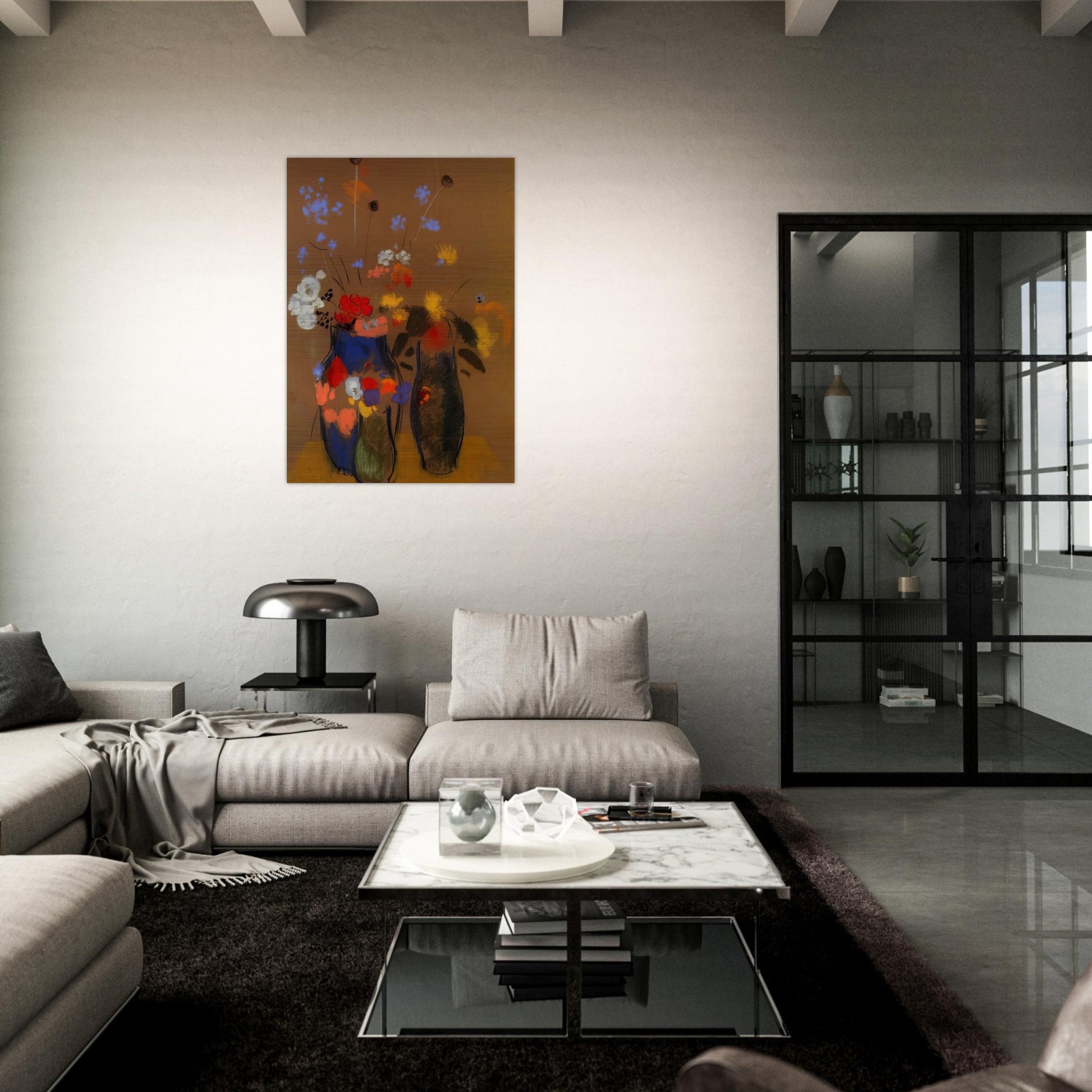 THREE VASES OF FLOWERS - Odilon Redon Brushed Aluminum Print - 70x100 cm / 28x40 inches | Odilon Redon Aluminum Print | Odilon Redon Prints