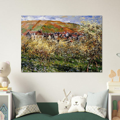 Plum Trees in Blossom at Vetheuil - claude monet Acrylic Print - 70x100 cm / 28x40″ inches | claude monet Wall Art | claude monet Prints