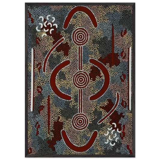 Honey Ant Dreaming - 1981 - Clifford Possum Tjapaltjarri 70x100 cm / 28x40 inches Framed Art Print – Black Wooden Frame