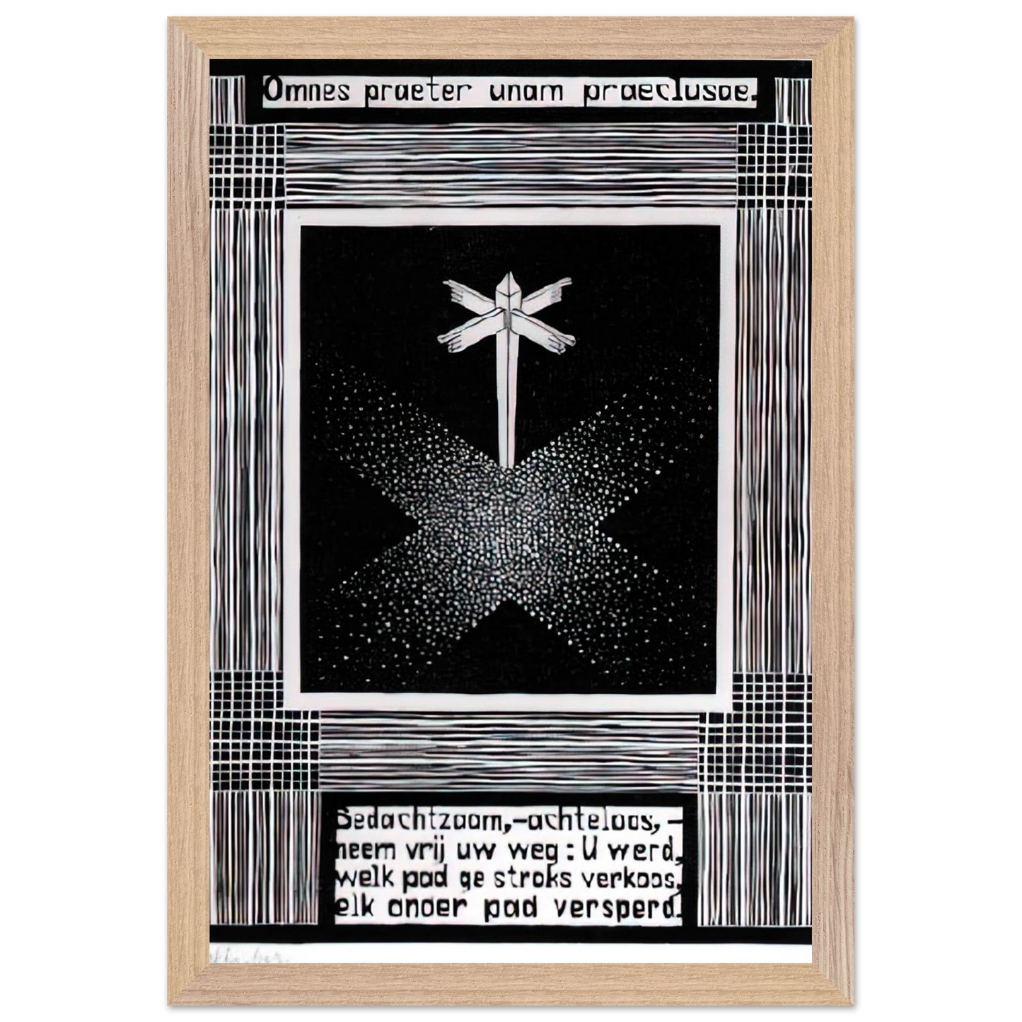 MC Escher - EMBLEMATA SIGNPOST Wall Art - 21x29.7 cm / 8x12" - Premium Wooden Framed Poster With Fine Art Paper - Wood frame