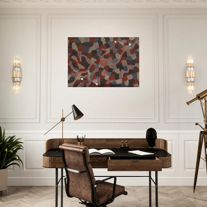 Family Dreaming - Native Art - Clifford Possum Tjapaltjarri Brushed Aluminum Print - 70x100 cm / 28x40 inches | Clifford Possum Tjapaltjarri Aluminum Print | Clifford Possum Tjapaltjarri Prints