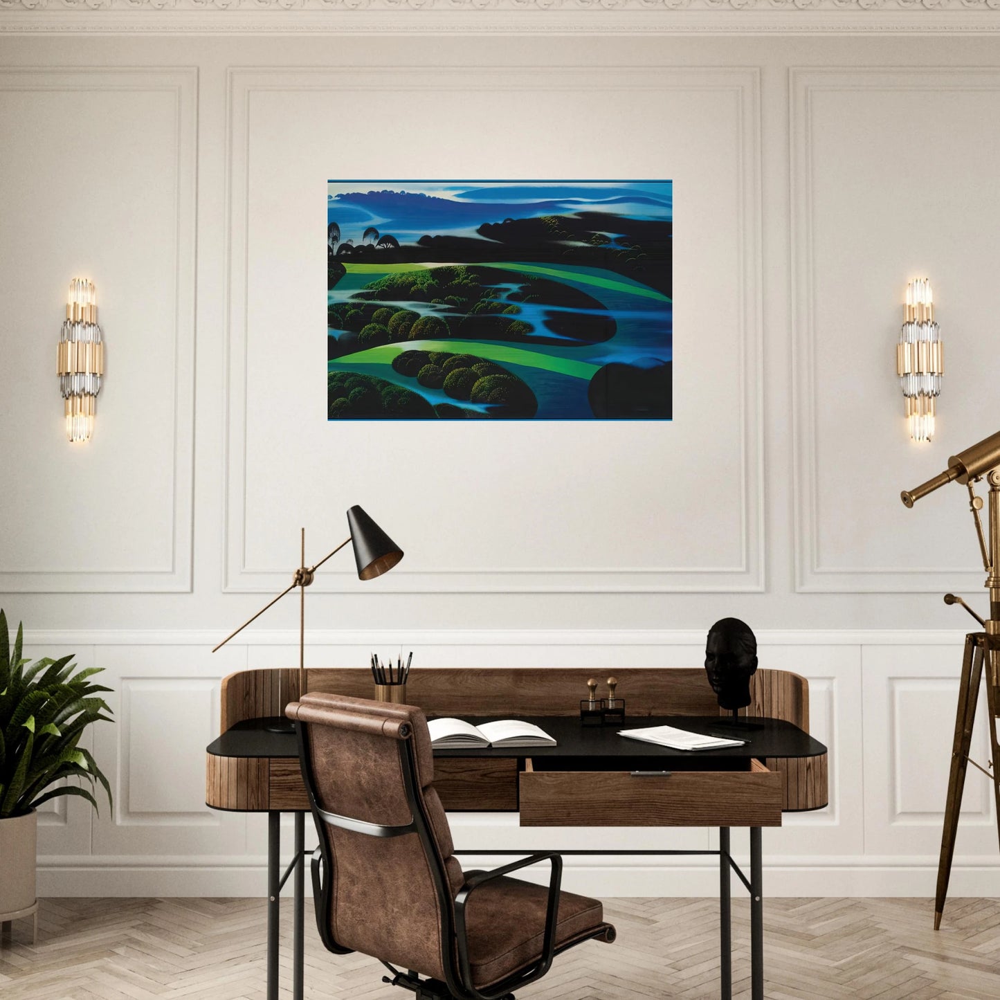 Summers Twilight - Eyvind Earle Brushed Aluminum Print - 70x100 cm / 28x40 inches | Eyvind Earle Aluminum Print | Eyvind Earle Prints