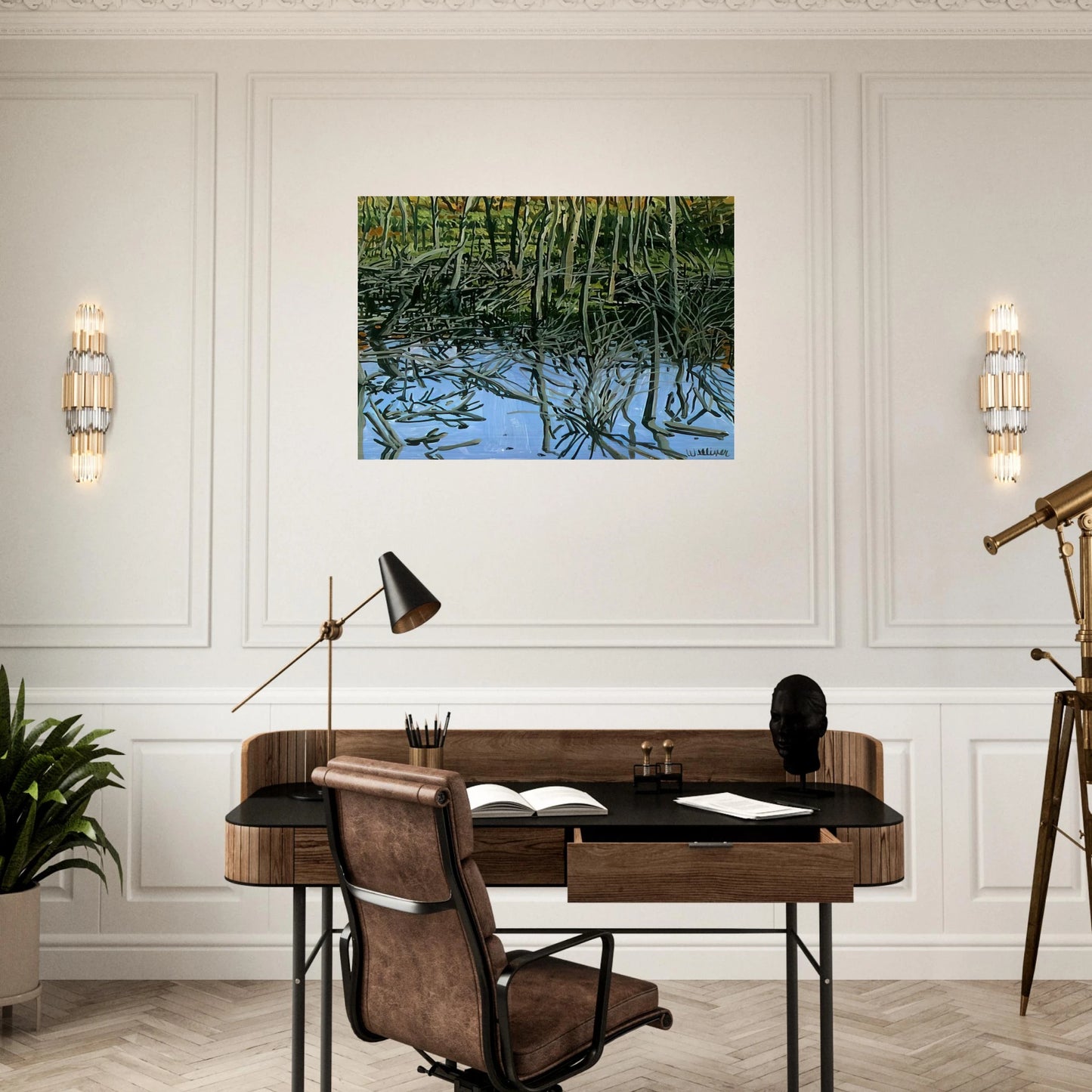 Study for Low Water - Knight's Flowage - 1980 - Neil Welliver Brushed Aluminum Print - 70x100 cm / 28x40 inches | Neil Welliver Aluminum Print | Neil Welliver Prints