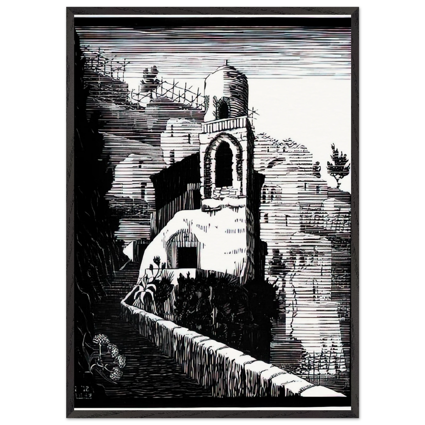 SAN GIOVANNI RAVELLO FEBRUARY 1932 1932 - MC Escher 70x100 cm / 28x40 inches Framed Art Print – Black Wooden Frame | Maurits Cornelis Escher Prints
