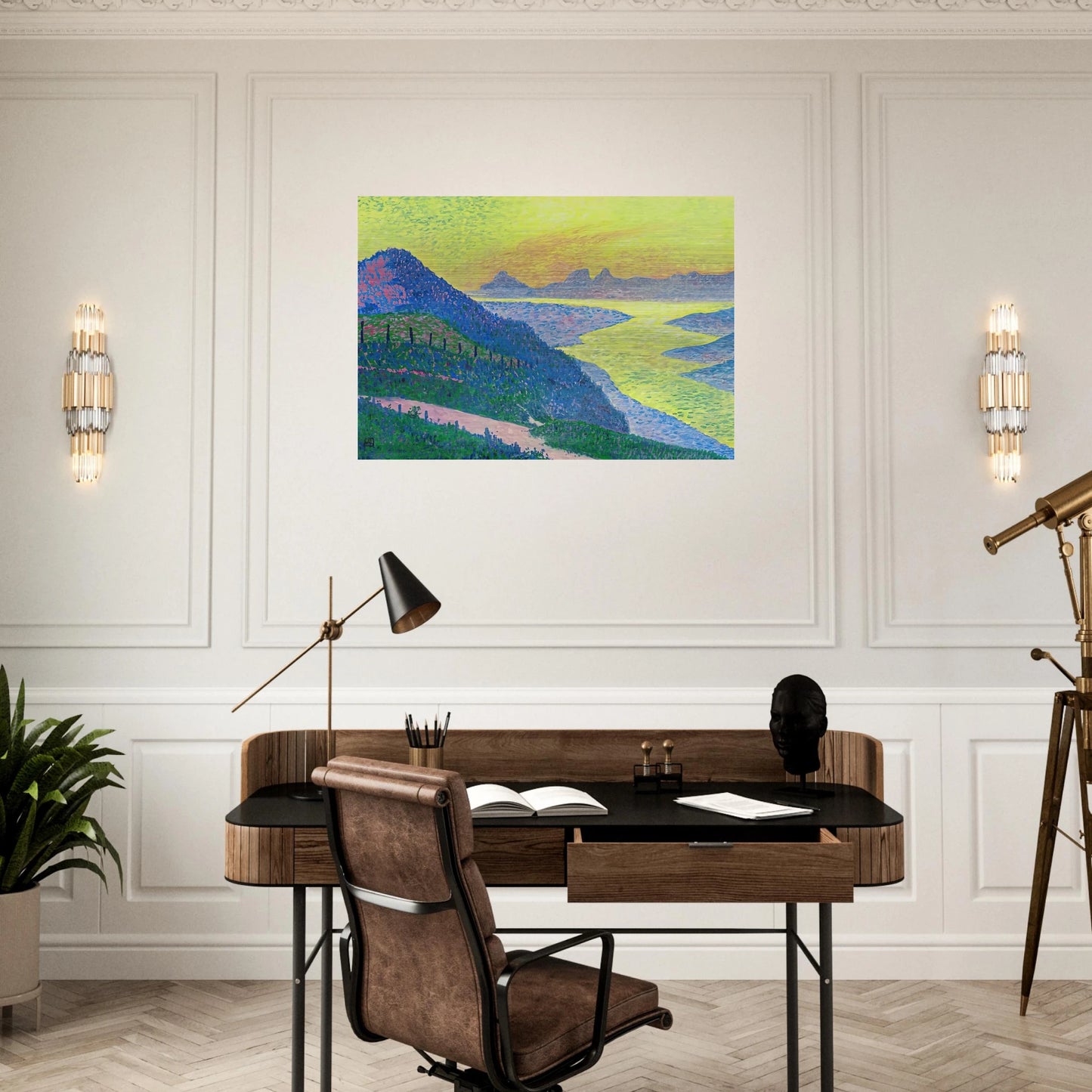 SUNSET AT AMBLETEUSE 1899 - Theo van Rysselberghe Brushed Aluminum Print - 70x100 cm / 28x40 inches | Theo van Rysselberghe Aluminum Print | Theo van Rysselberghe Prints