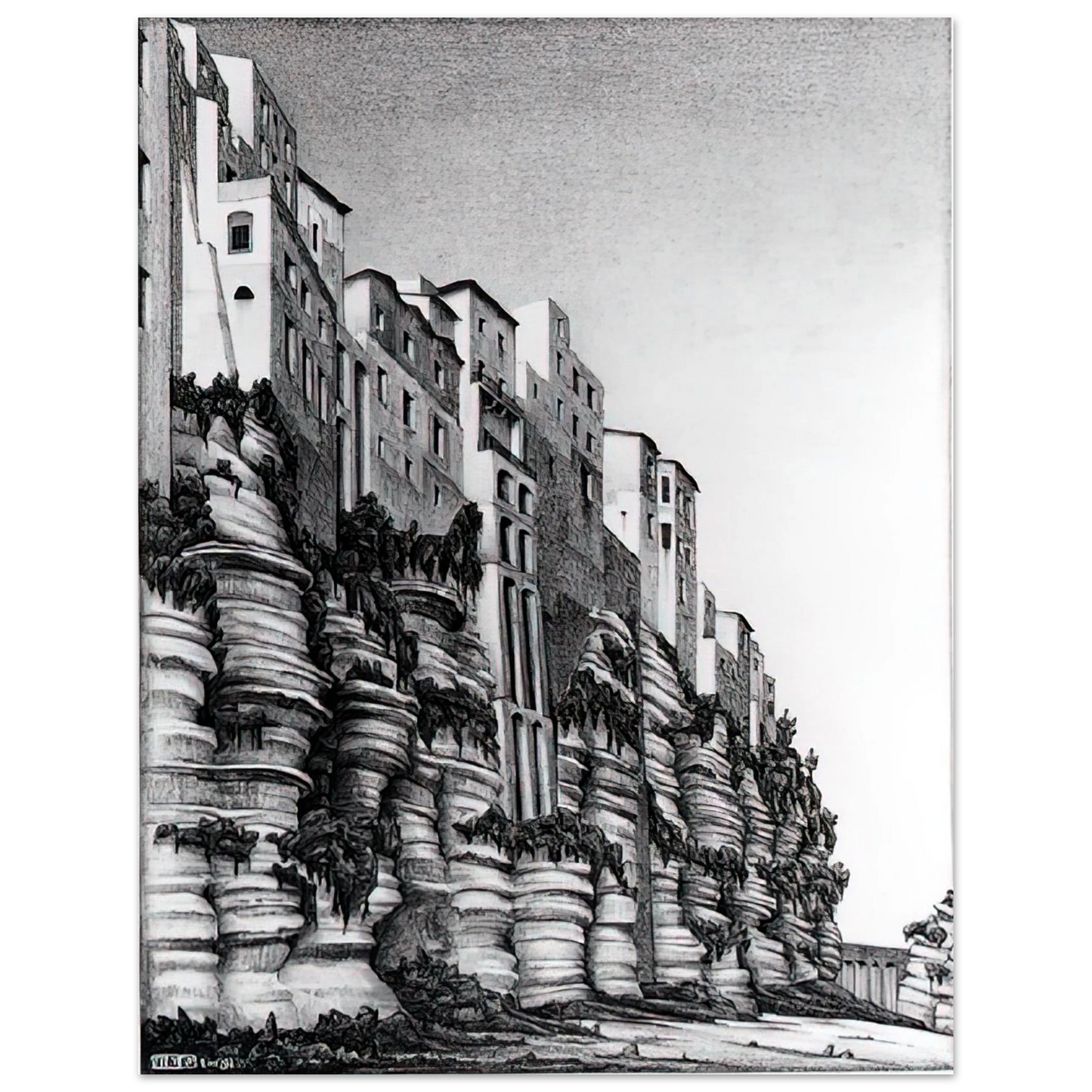 MC Escher - TROPEA CALABRIA Wall art - 13x18 cm / 5x7 inches - Premium Wooden Framed Poster With Fine Art Paper-canvas - Black frame