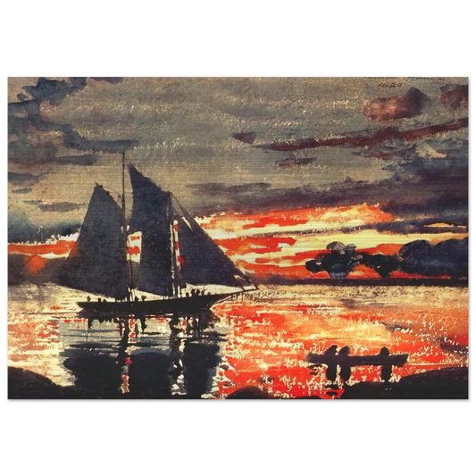 SUNSET FIRES - Winslow Homer Brushed Aluminum Print - 70x100 cm / 28x40 inches | Winslow Homer Aluminum Print | Winslow Homer Prints