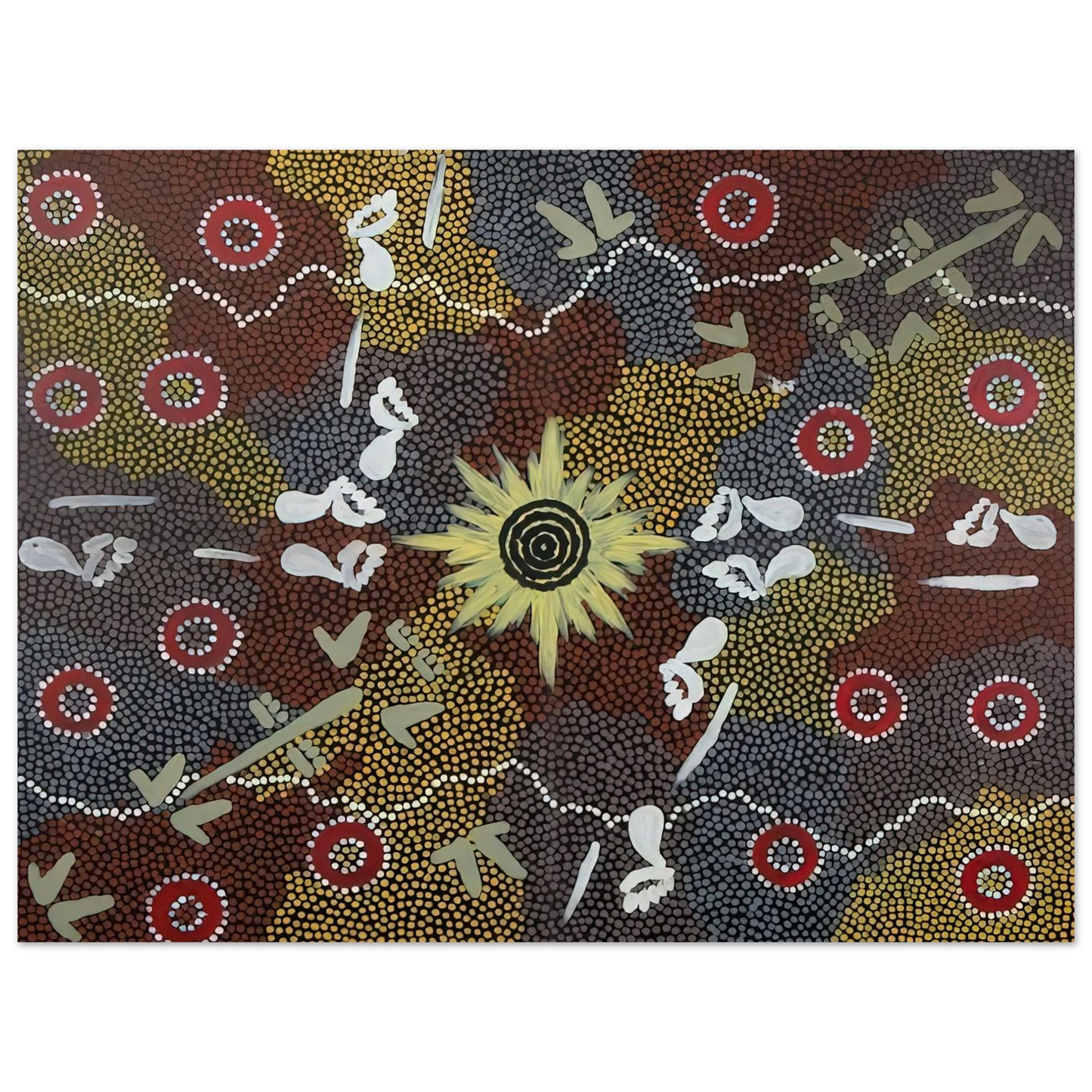Clifford Possum Tjapaltjarri - Frog and Kangaroo Dreaming - Native Art  75x100 cm / 30x40inches Fine Art Poster