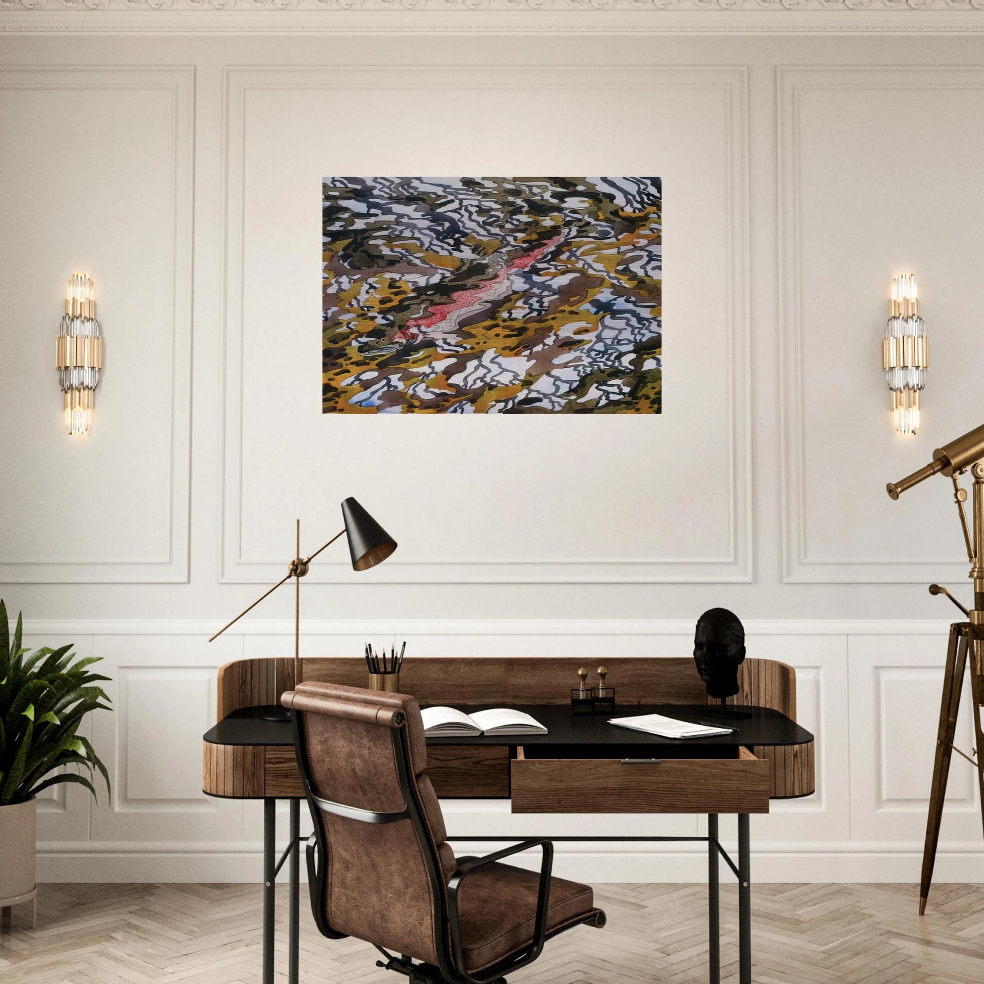 Trout and Reflected Tree - 1985 - Neil Welliver Brushed Aluminum Print - 70x100 cm / 28x40 inches | Neil Welliver Aluminum Print | Neil Welliver Prints