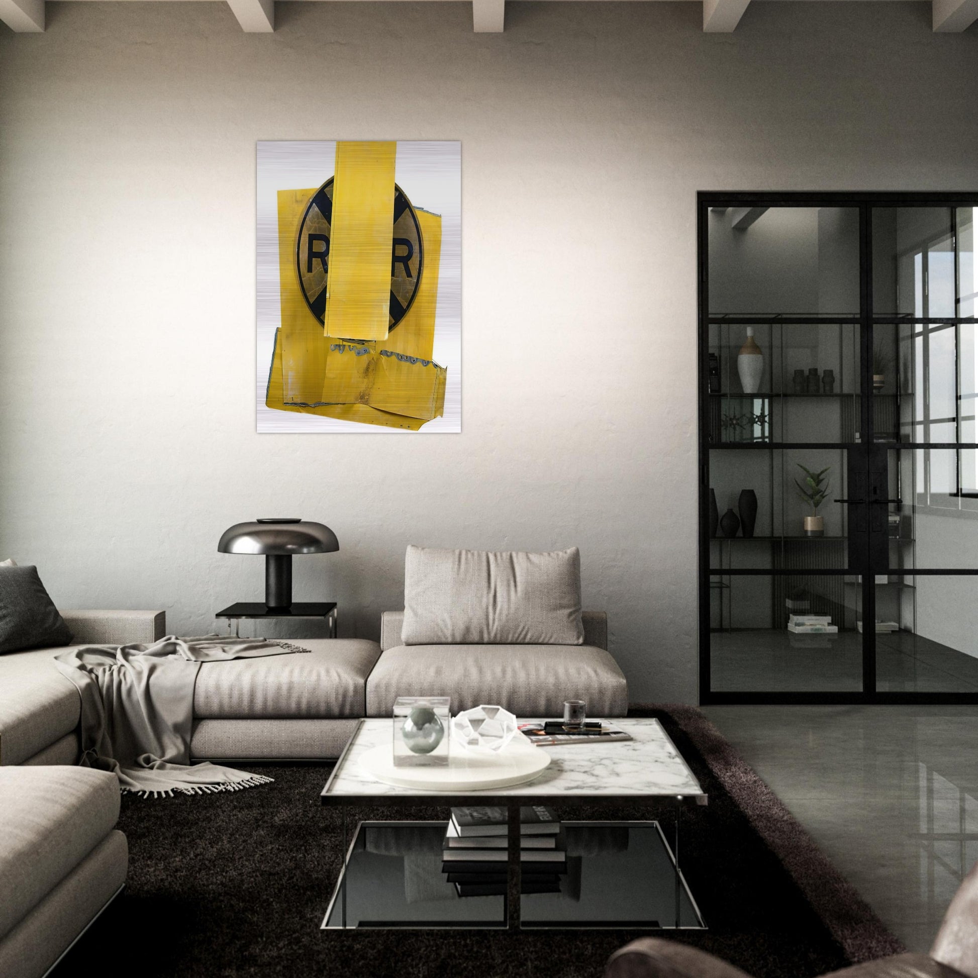 YELLOW VISOR GLUT 1989 - Robert Rauschenberg Brushed Aluminum Print - 70x100 cm / 28x40 inches | Robert Rauschenberg Aluminum Print | Robert Rauschenberg Prints