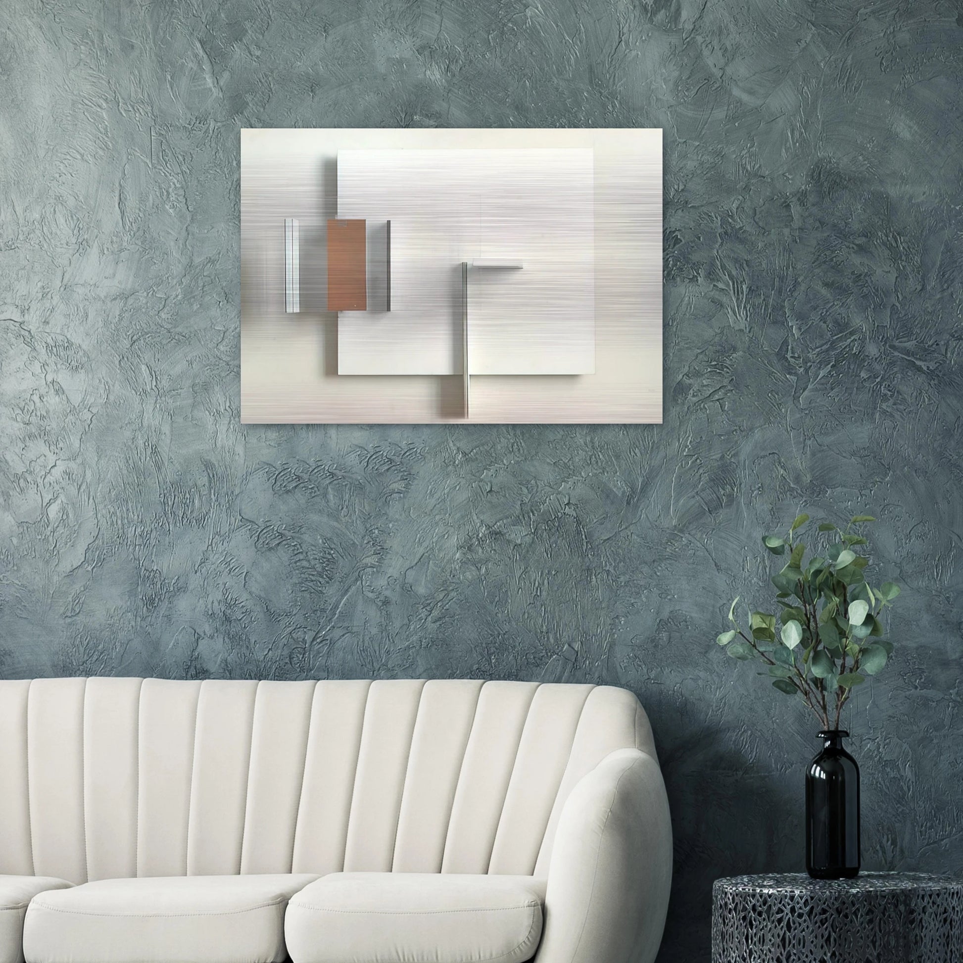 Abstract in White, Black and Ochre - 1962 - Victor Pasmore Brushed Aluminum Print - 70x100 cm / 28x40 inches | Victor Pasmore Aluminum Print | Victor Pasmore Prints