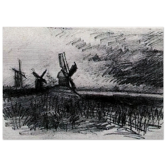 Windmills at Montmartre - Vincent van Gogh Brushed Aluminum Print - 70x100 cm / 28x40 inches | Vincent van Gogh Aluminum Print | Vincent van Gogh Prints