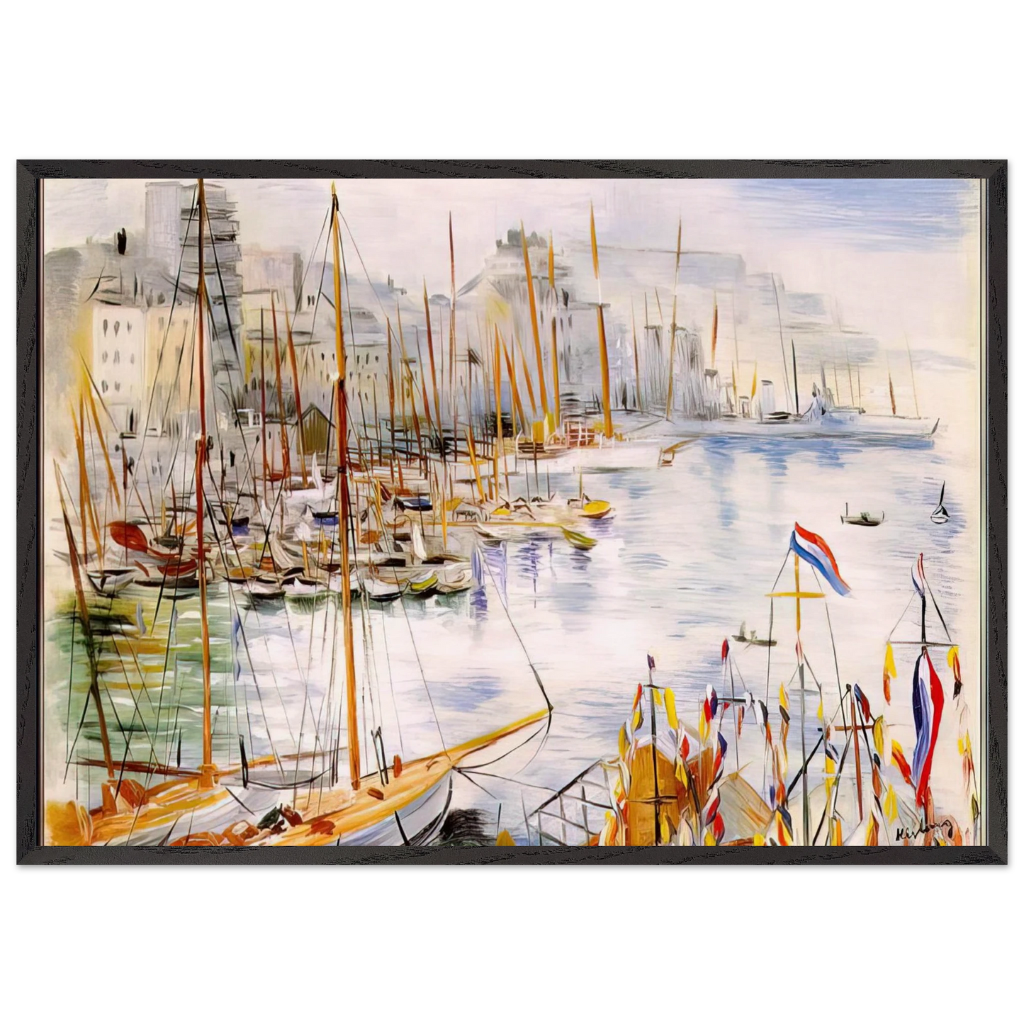 MARSEILLE PORT - Moise Kisling 70x100 cm / 28x40 inches Framed Art Print – Black Wooden Frame