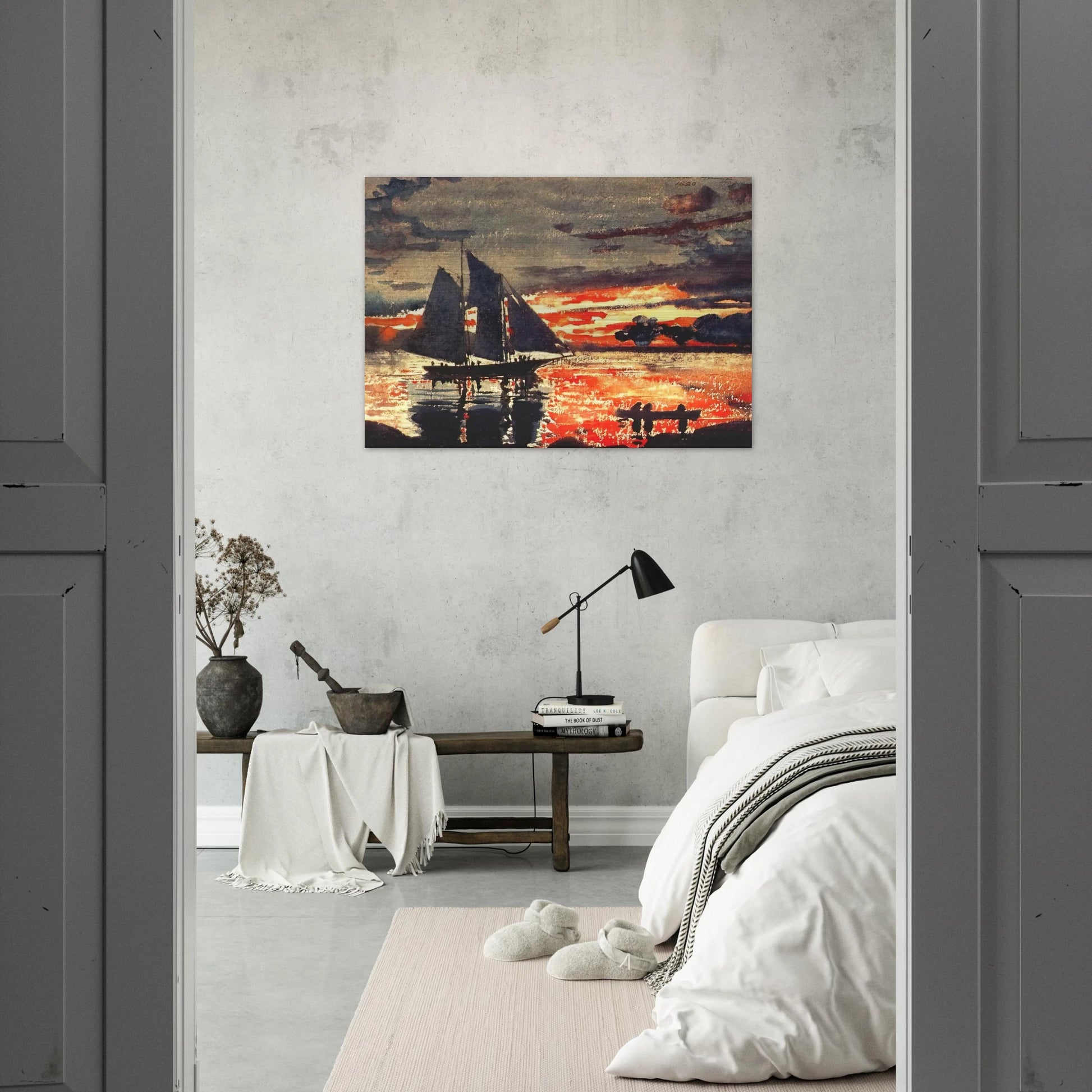 SUNSET FIRES - Winslow Homer Brushed Aluminum Print - 70x100 cm / 28x40 inches | Winslow Homer Aluminum Print | Winslow Homer Prints