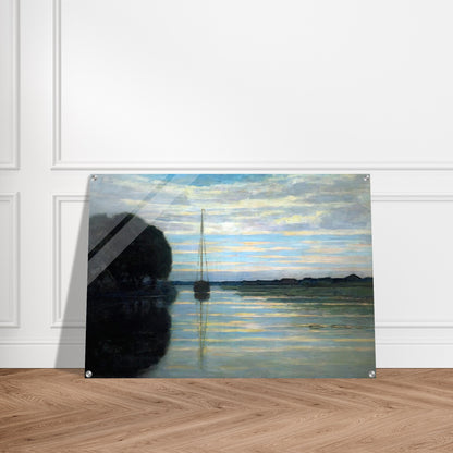 River view with a boat Sun - Piet Mondrian Acrylic Print - 70x100 cm / 28x40″ inches | Piet Mondrian Wall Art | Piet Mondrian Prints
