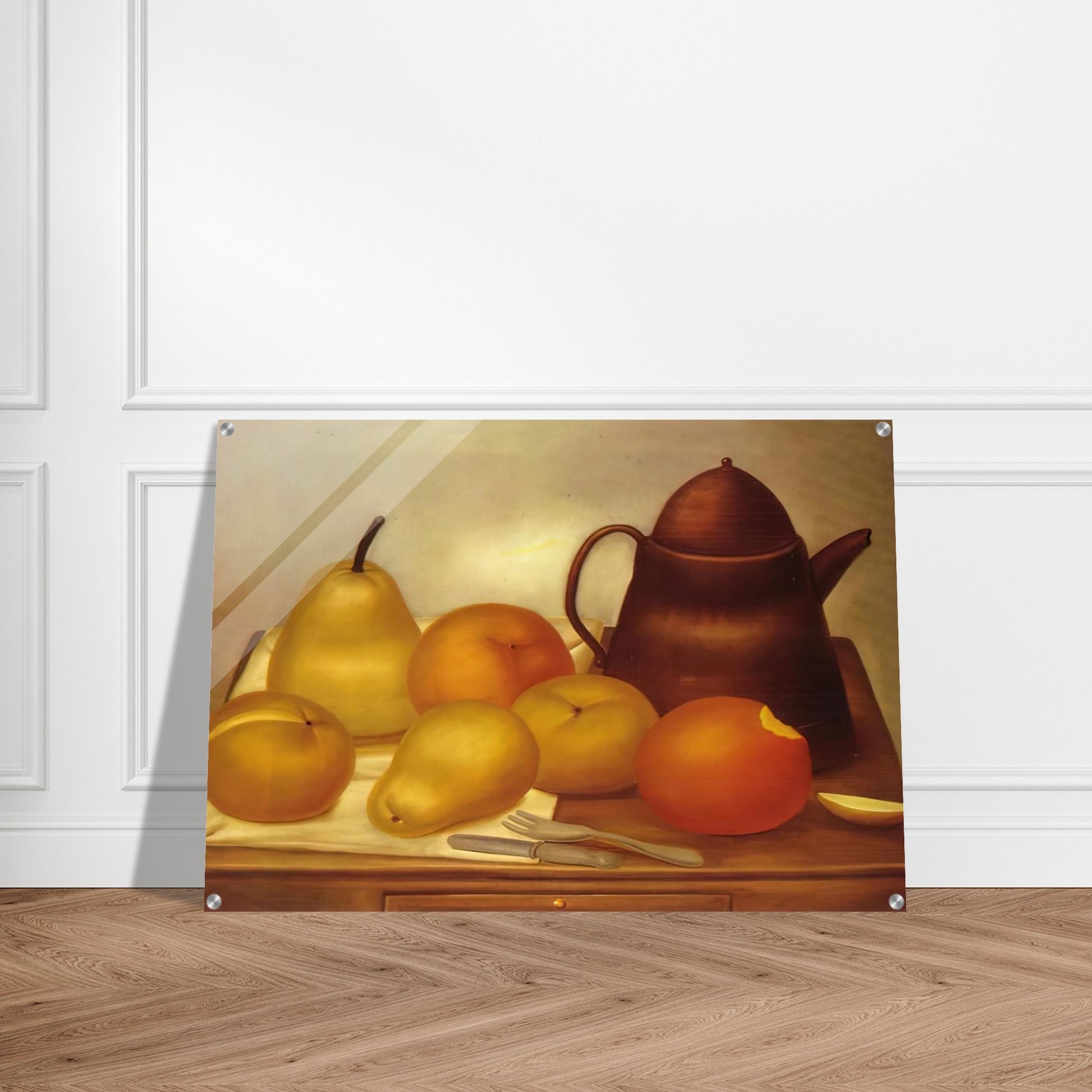 STILL LIFE WITH COFFEE POT - Fernando Botero Acrylic Print - 70x100 cm / 28x40″ inches | Fernando Botero Wall Art | Fernando Botero Prints