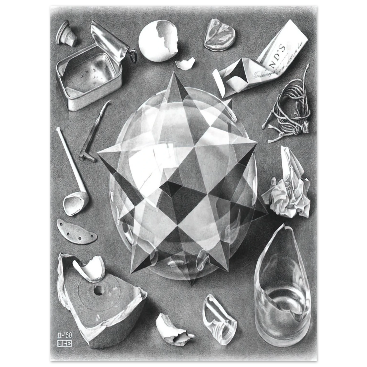 MC Escher - CONTRAST ORDER AND CHAOS Wall Art - 30x40 cm / 12x16 inches - Premium Wooden Framed Poster With Fine Art Paper - Black frame