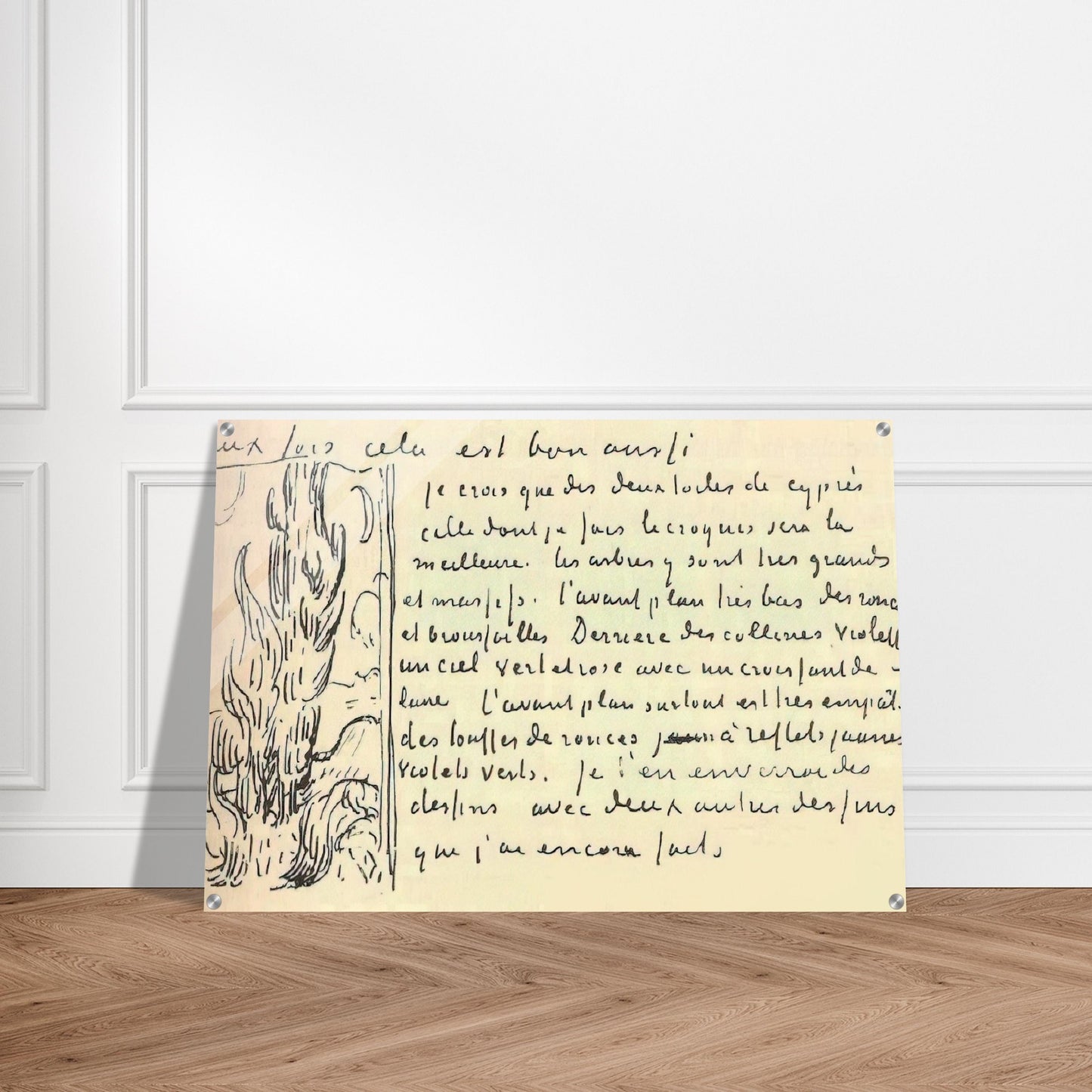 Cypresses Sketch on a Letter to Theo Van Gogh - Vincent van Gogh Acrylic Print - 70x100 cm / 28x40″ inches | Vincent van Gogh Wall Art | Vincent van Gogh Prints