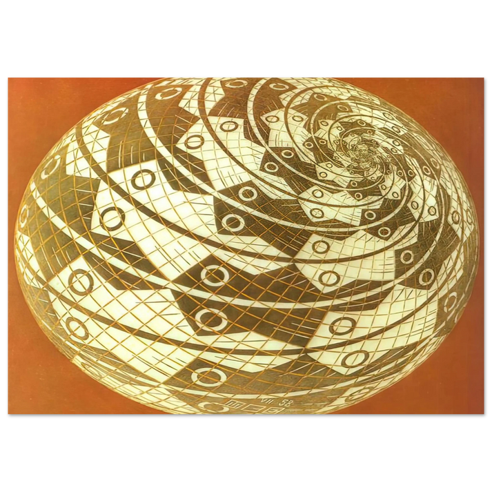 MC Escher - SPHERE SURFACE WITH FISHES COLOUR Wall Art - 60x80 cm / 24x32 inches - Premium Wooden Framed Poster With Fine Art Paper - Black frame