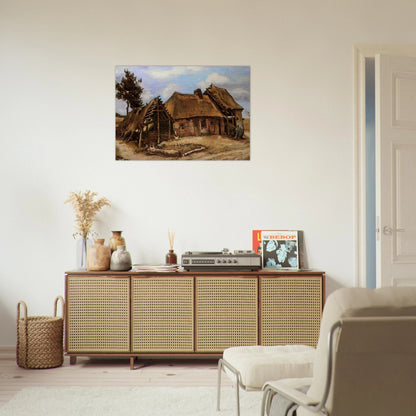 Cottage with Decrepit Barn and Stooping Woman - Vincent van Gogh Brushed Aluminum Print - 70x100 cm / 28x40 inches | Vincent van Gogh Aluminum Print | Vincent van Gogh Prints