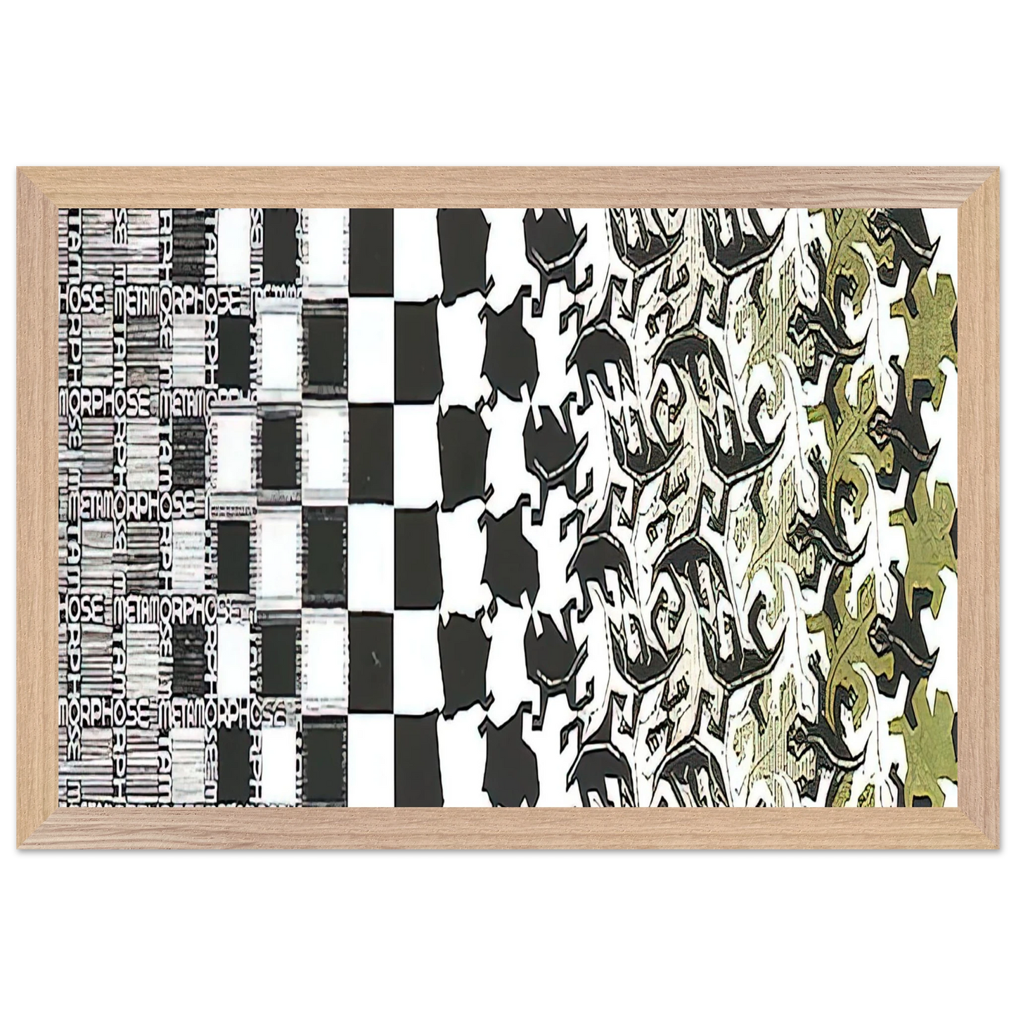 MC Escher - METAMORPHOSIS II EXCERPT 2 Wall Art - 21x29.7 cm / 8x12" - Premium Wooden Framed Poster With Fine Art Paper - White frame