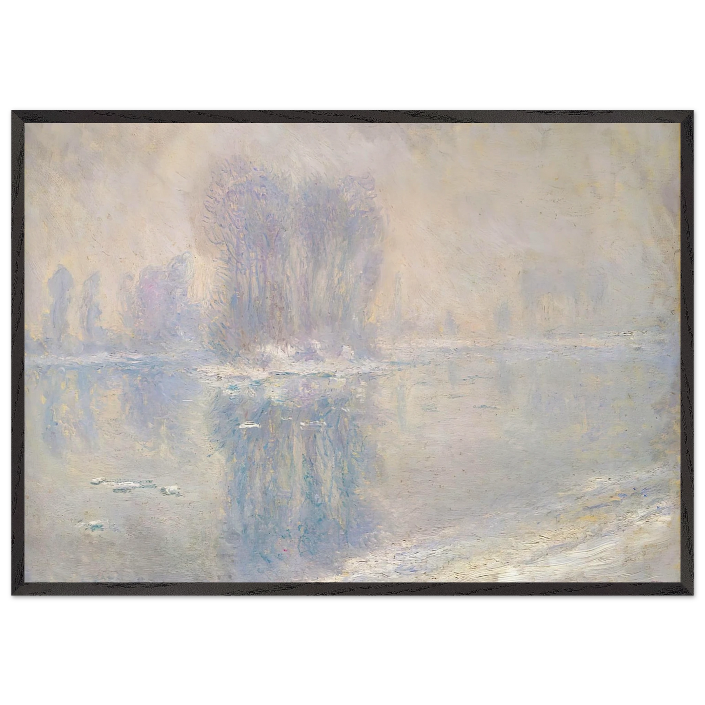 Ice on the Siene at Bennecourt - claude monet 70x100 cm / 28x40 inches Framed Art Print – Black Wooden Frame