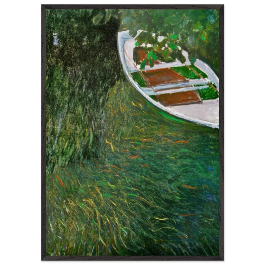 The Row Boat - claude monet 70x100 cm / 28x40 inches Framed Art Print – Black Wooden Frame