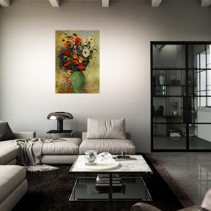 BOUQUET OF FLOWERS IN A GREEN VASE - Odilon Redon Brushed Aluminum Print - 70x100 cm / 28x40 inches | Odilon Redon Aluminum Print | Odilon Redon Prints