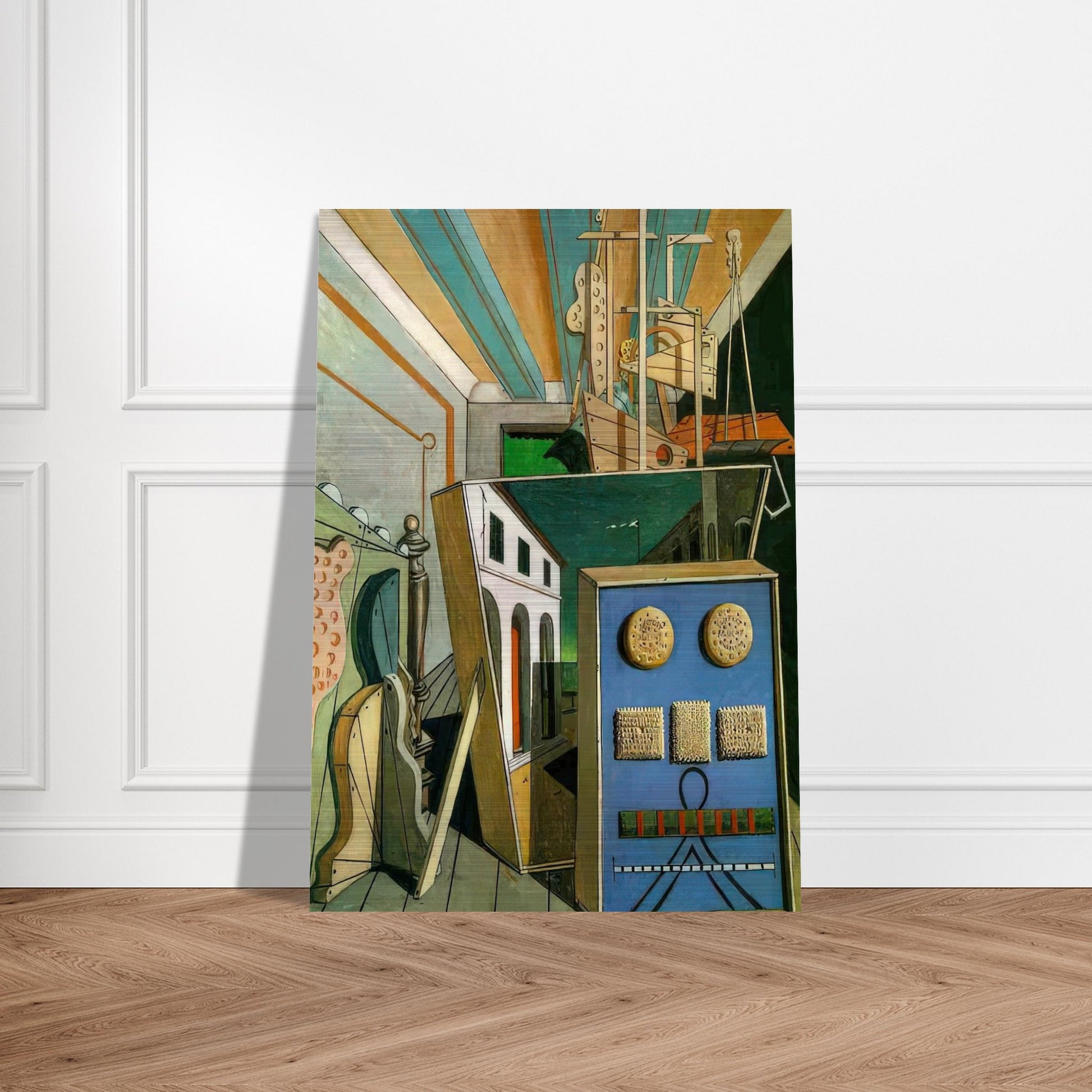 METAPHYSICAL INTERIOR WITH BISCUITS 1916 - Giorgio de Chirico Brushed Aluminum Print - 70x100 cm / 28x40 inches | Giorgio de Chirico Aluminum Print | Giorgio de Chirico Prints