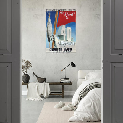 PROJECT OF POSTER THE CENTER OF TEXTILE WORKERS IN BELGIUM CELEBRATION ON 18TH SEPTEMBER 1938 - Rene Magritte Brushed Aluminum Print - 70x100 cm / 28x40 inches | Rene Magritte Aluminum Print | Rene Magritte Prints